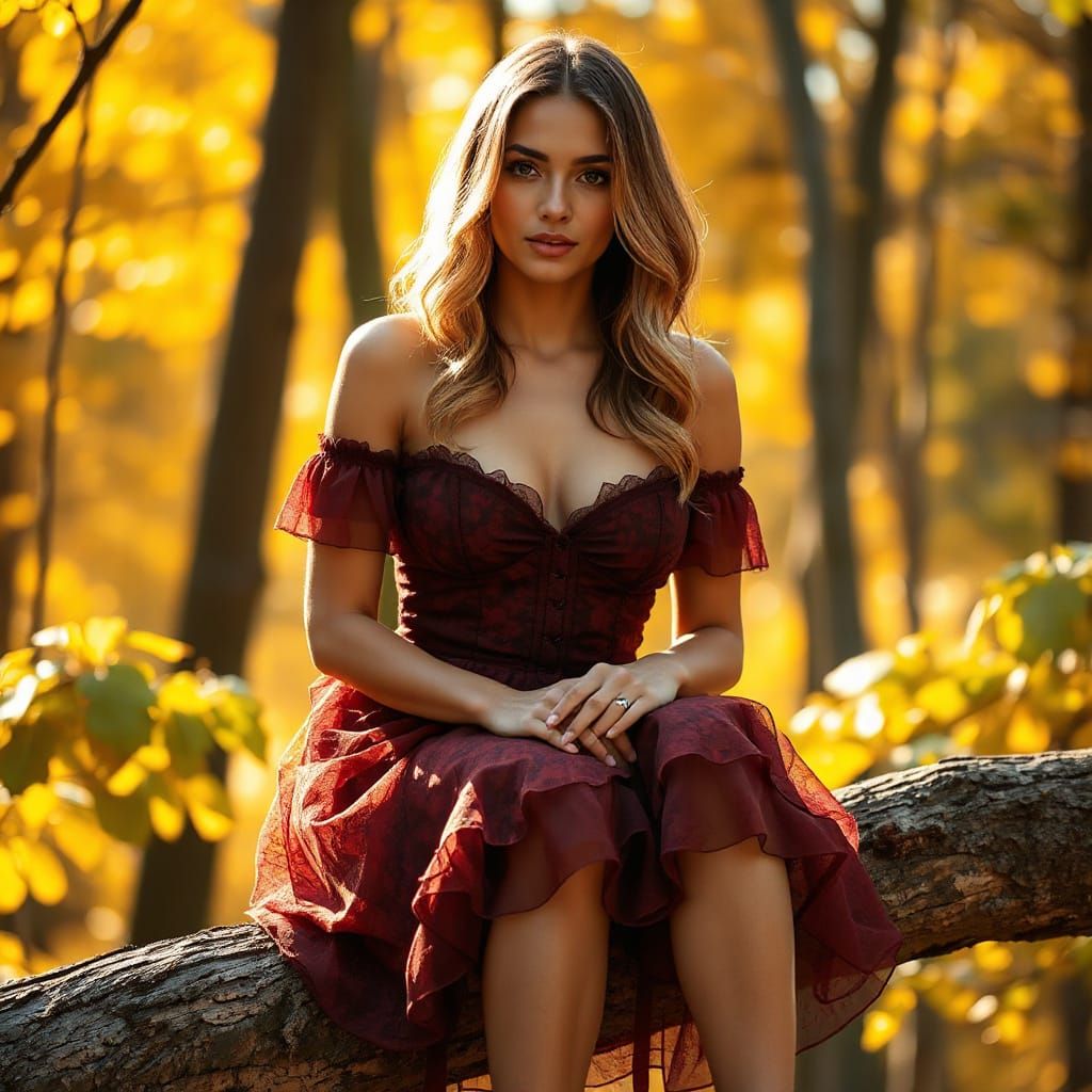 Autumn Portrait of Dominican Woman in Ruffled Dress