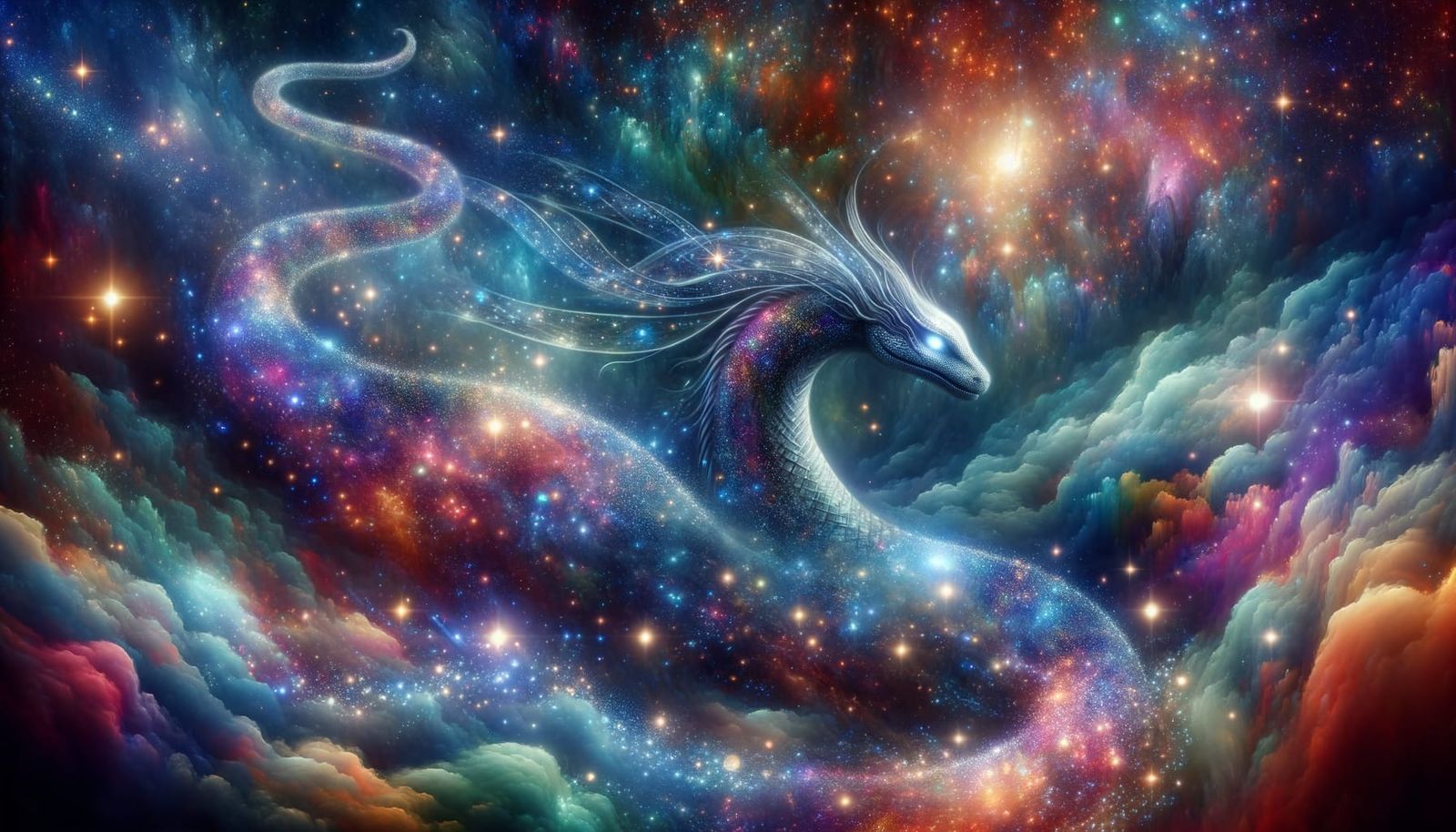 Ethereal Serpent Dances Through a Radiant Cosmos