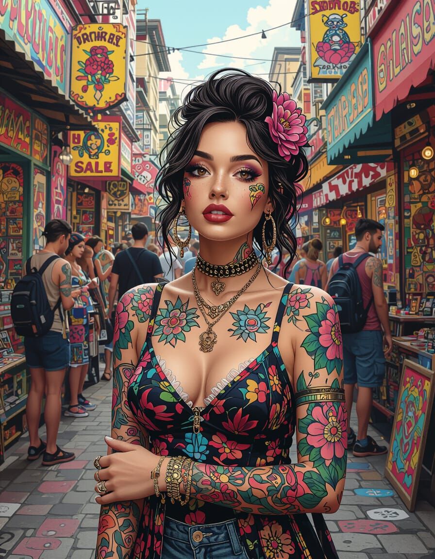 Eclectic Tattoo Festival in Surreal Neon Style