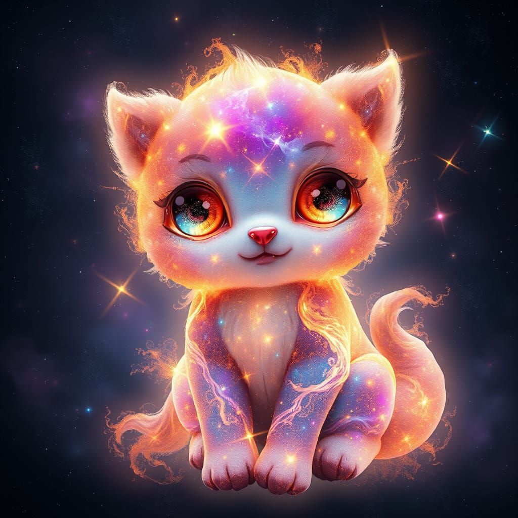 Ethereal Stardust Pet with Portal Eyes, Hyperrealistic Digit...