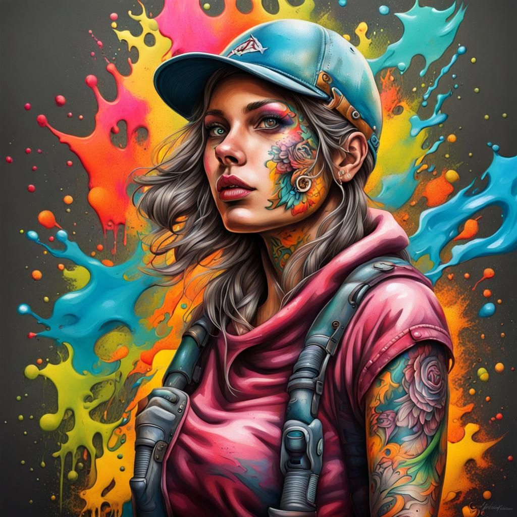 Female Woodcutter Color Tattoo Graffiti Art
