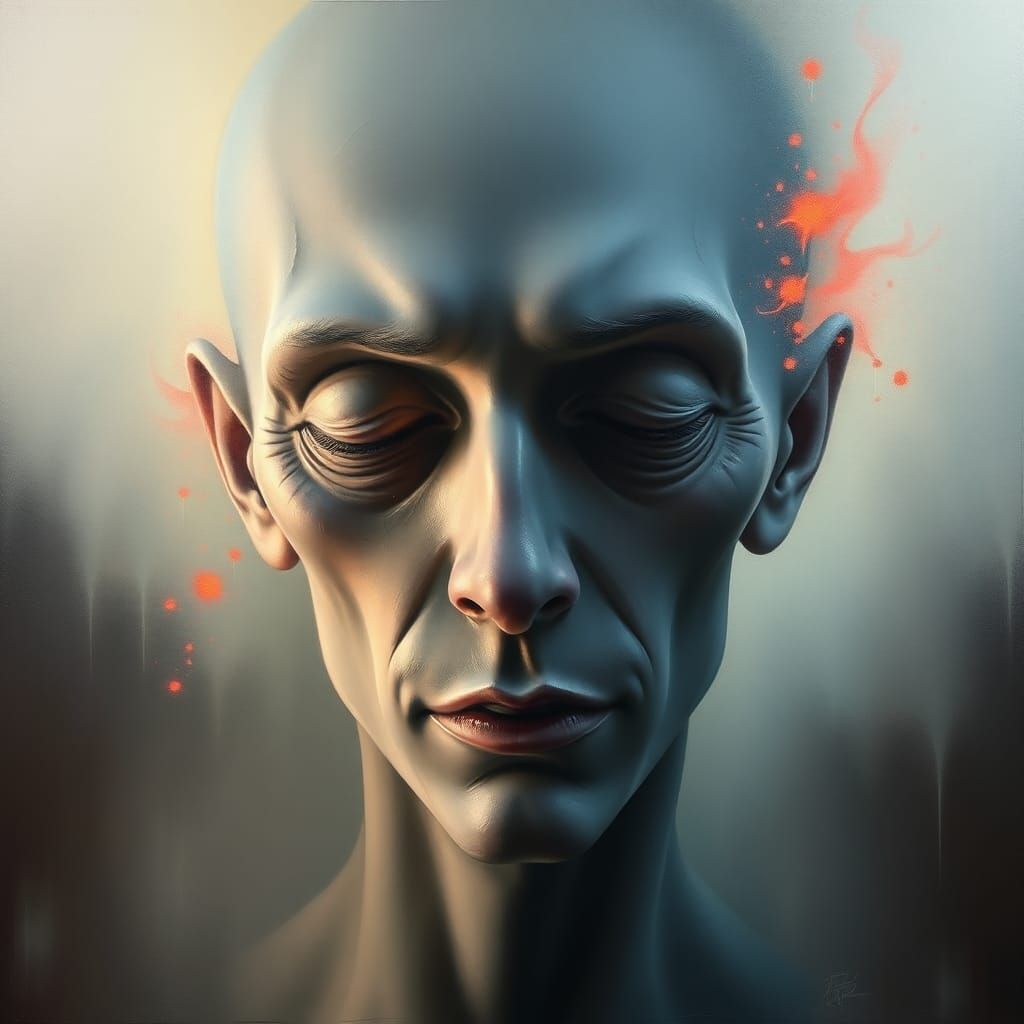 Otherworldly Male Face in Surrealist Style