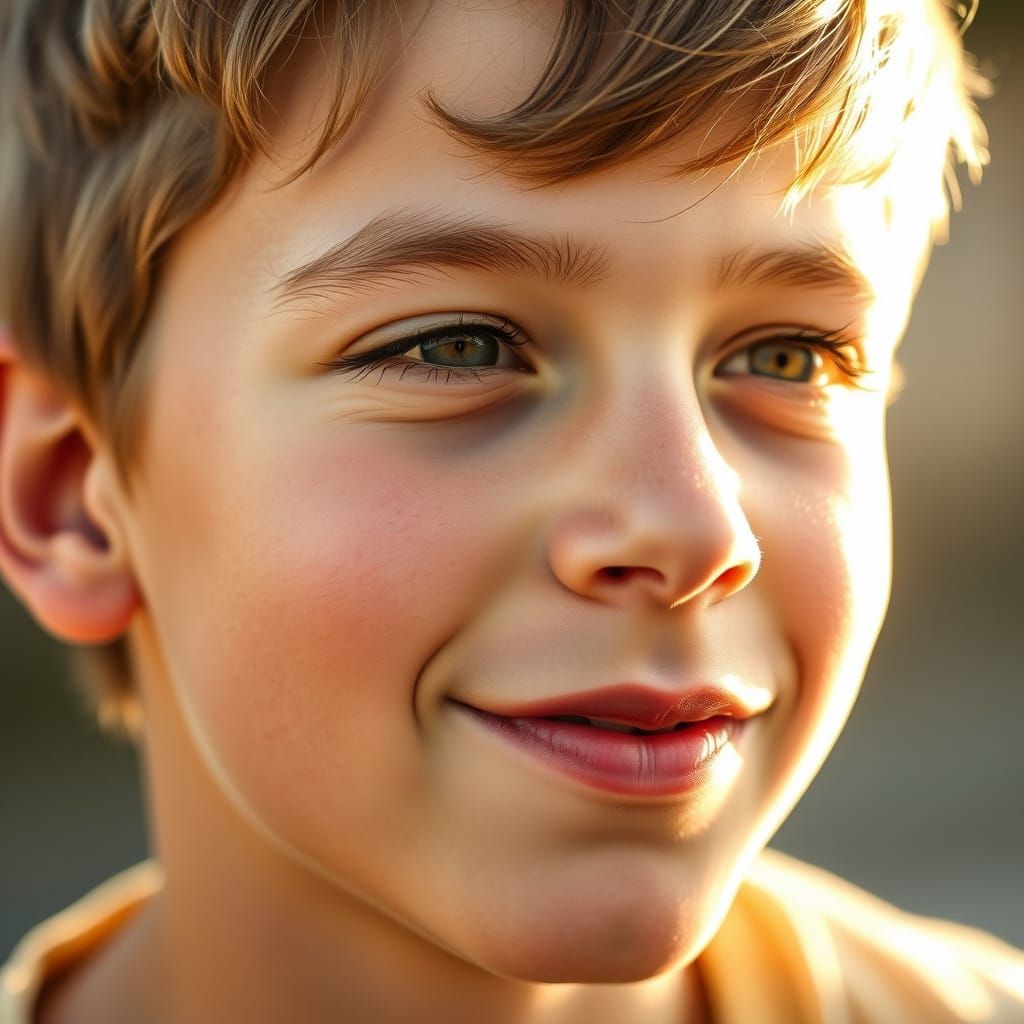 Warmly Lit Teenage Boy with Captivating Smile