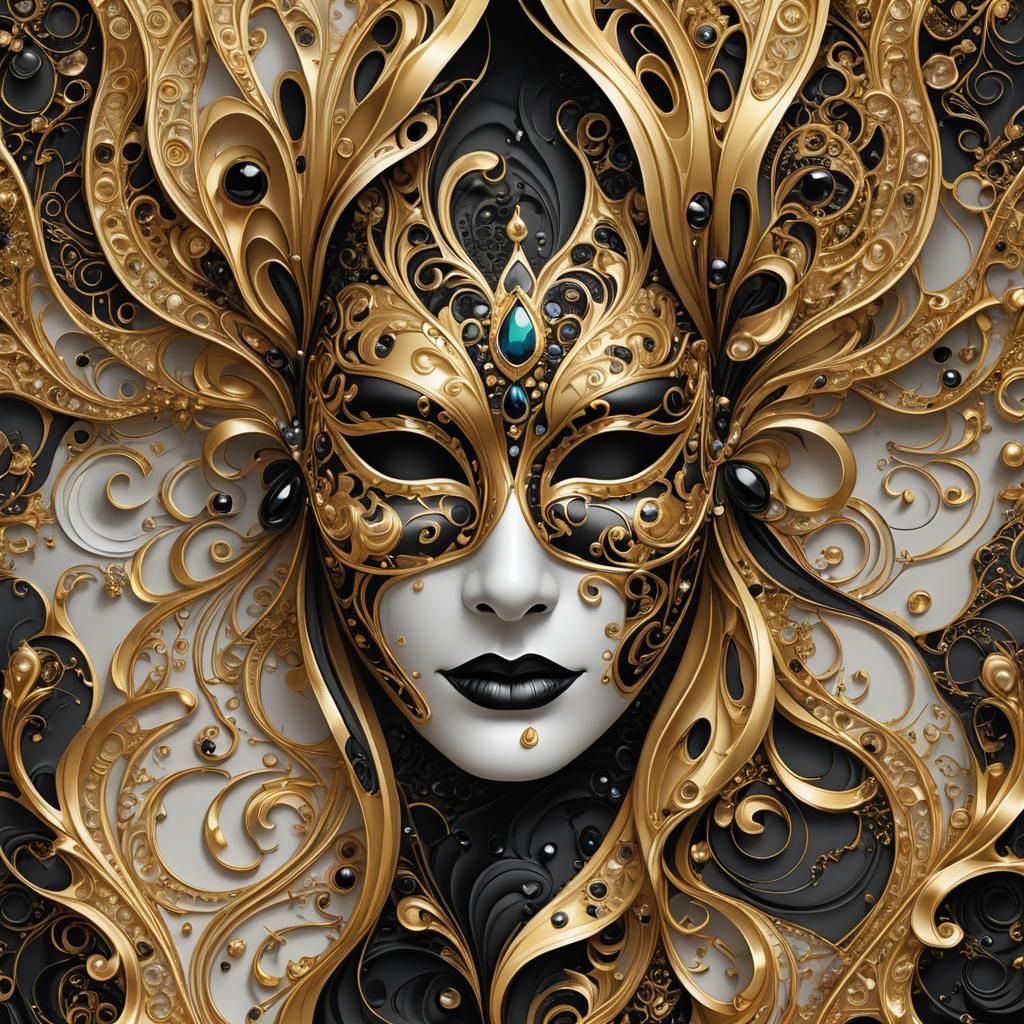 Creepy Venice Mask with Gold and Gems