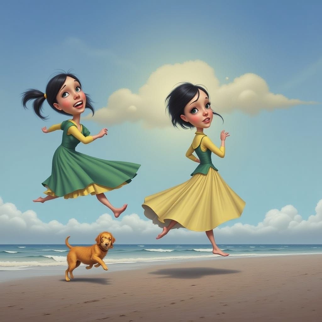 Dog Running on Beach with Seaside Theme