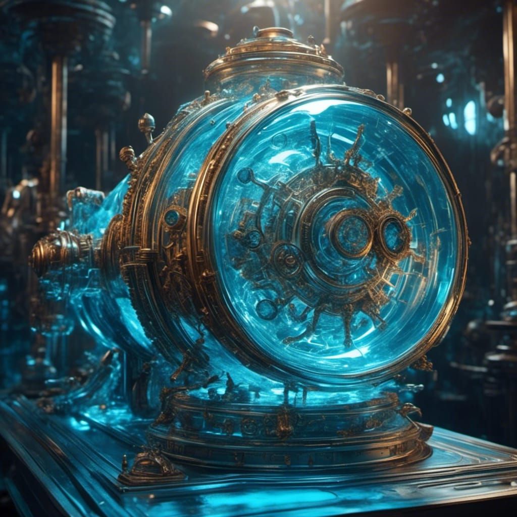 Glass Steampunk Water Station with Blue Lighting