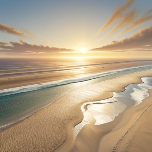 Seaside Landscape: Vibrant Oil Painting with Golden Sand