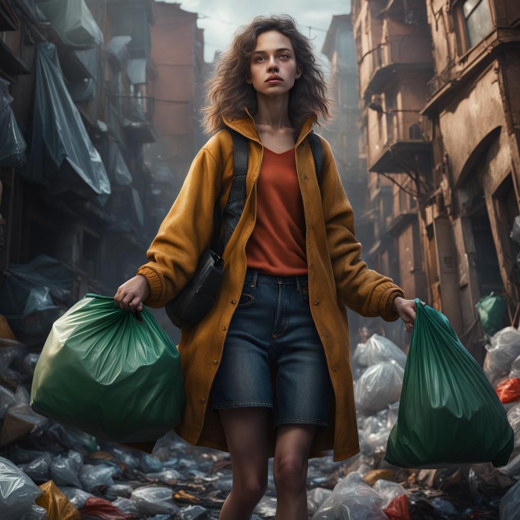 Girl With Garbage Bags: Fantasy Concept Art