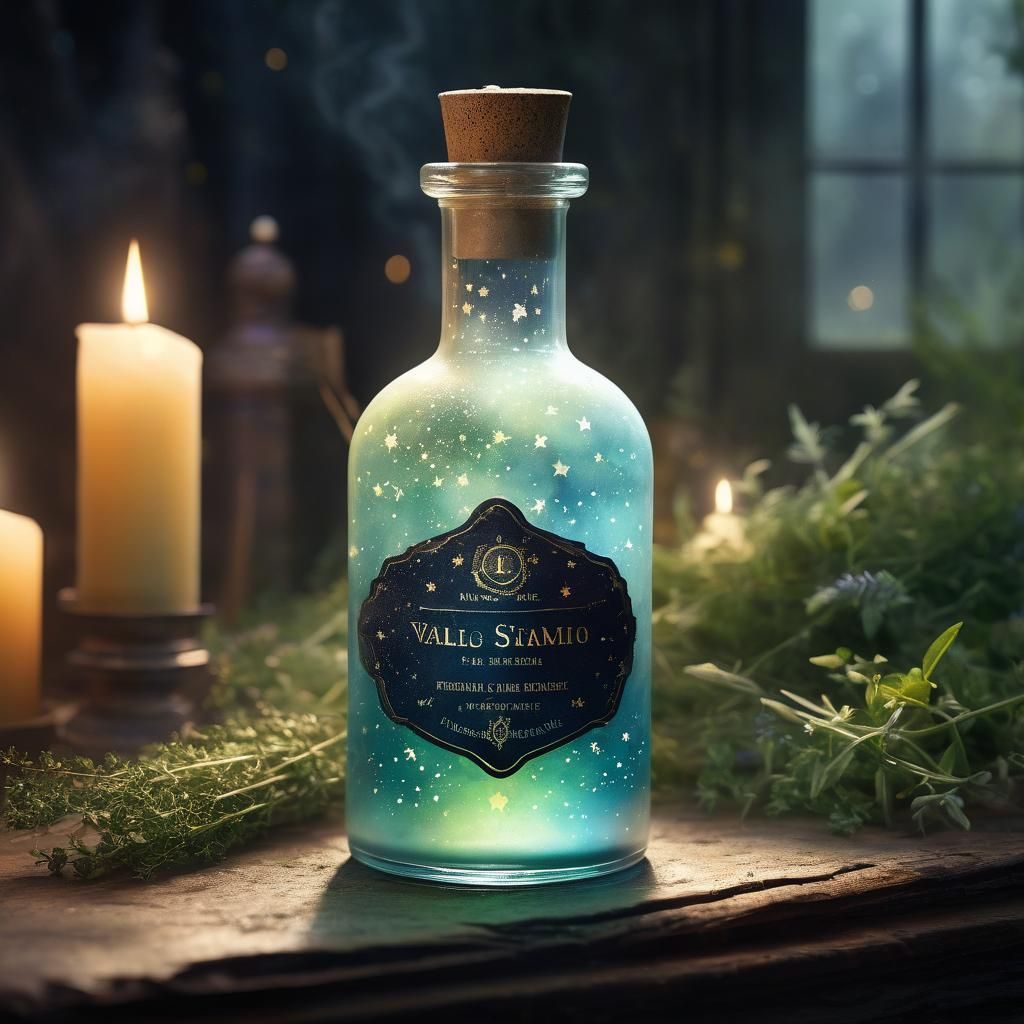 Glowing Potion Bottle in Whimsical Watercolour Art