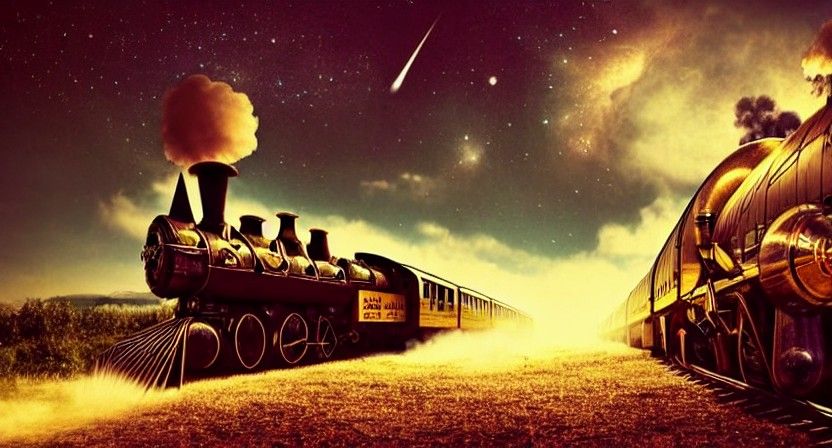 Steampunk Train Traversing the Cosmos
