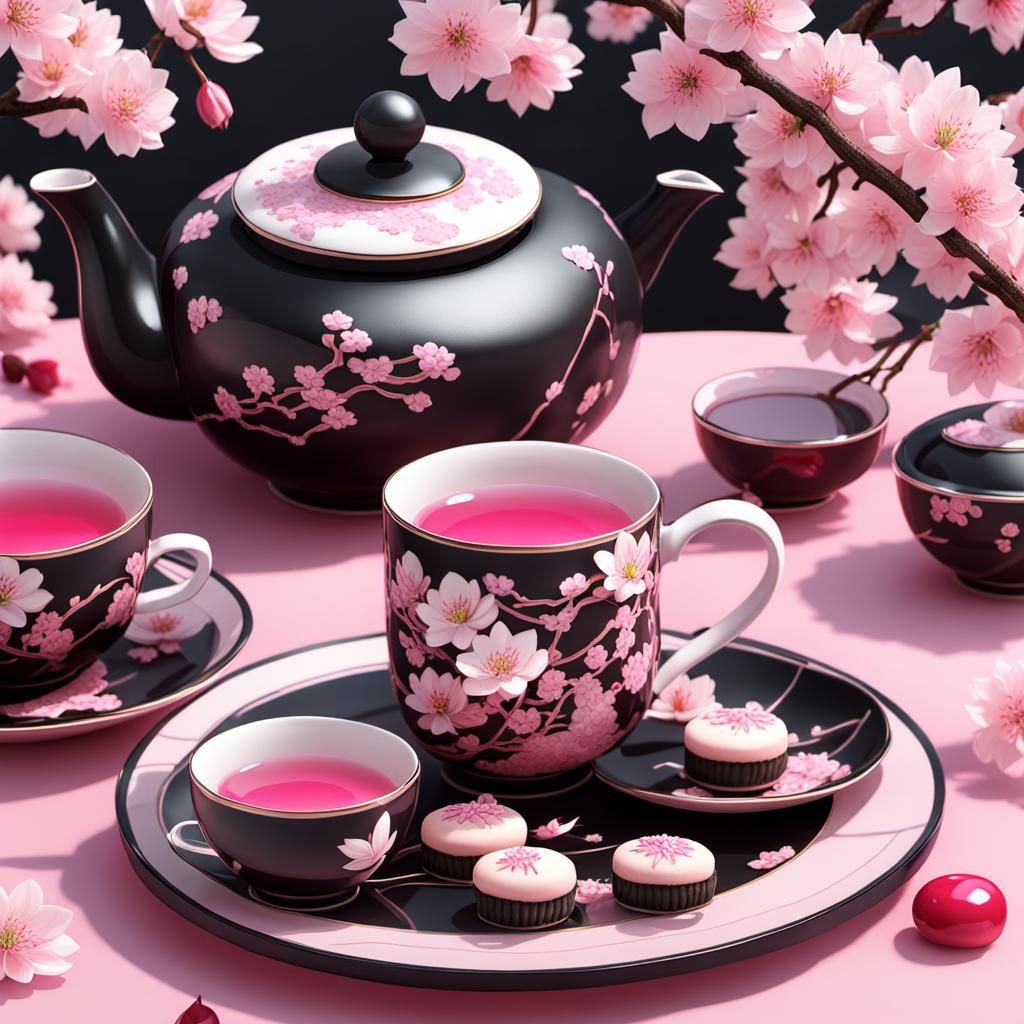 Vibrant Sakura Table Setting in Anime Style