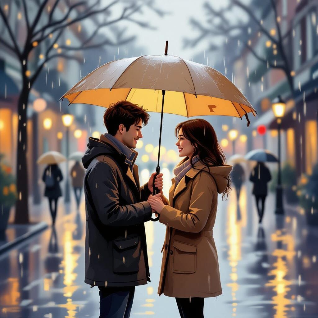 Kindness on a Rainy Street: Sharing an Umbrella