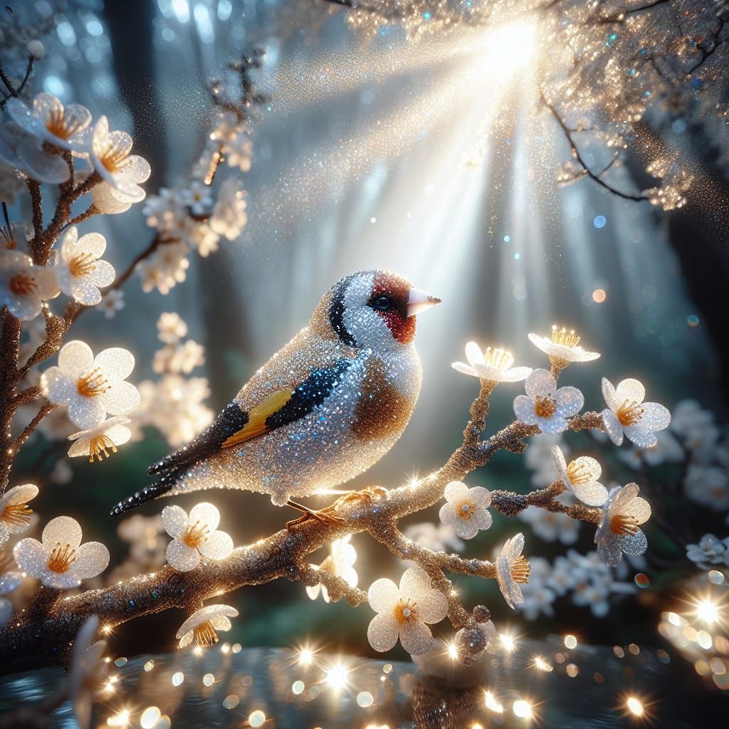 Sparkling Goldfinch in Enchanted Forest