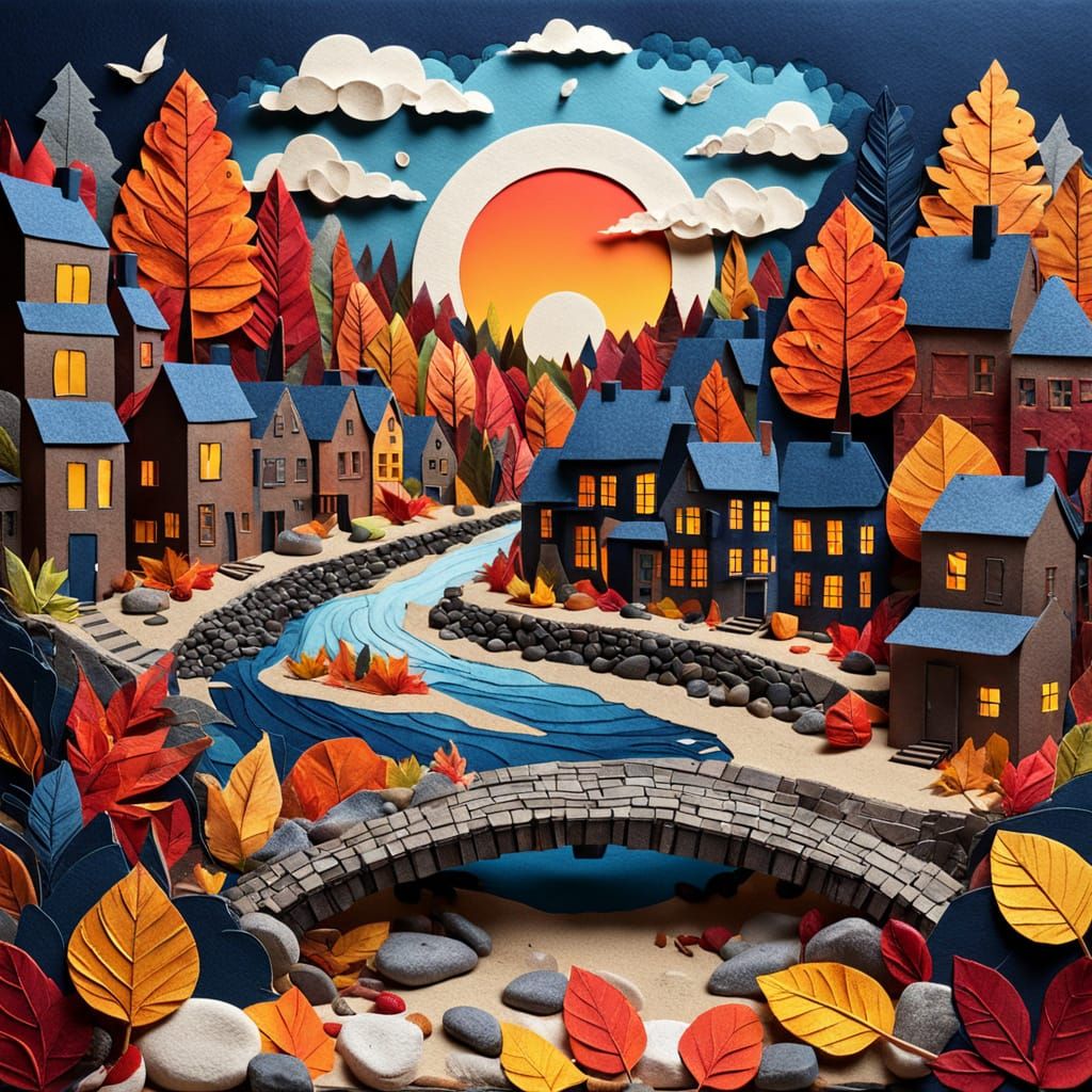 Colorful Autumn Cityscape Sunset Collage