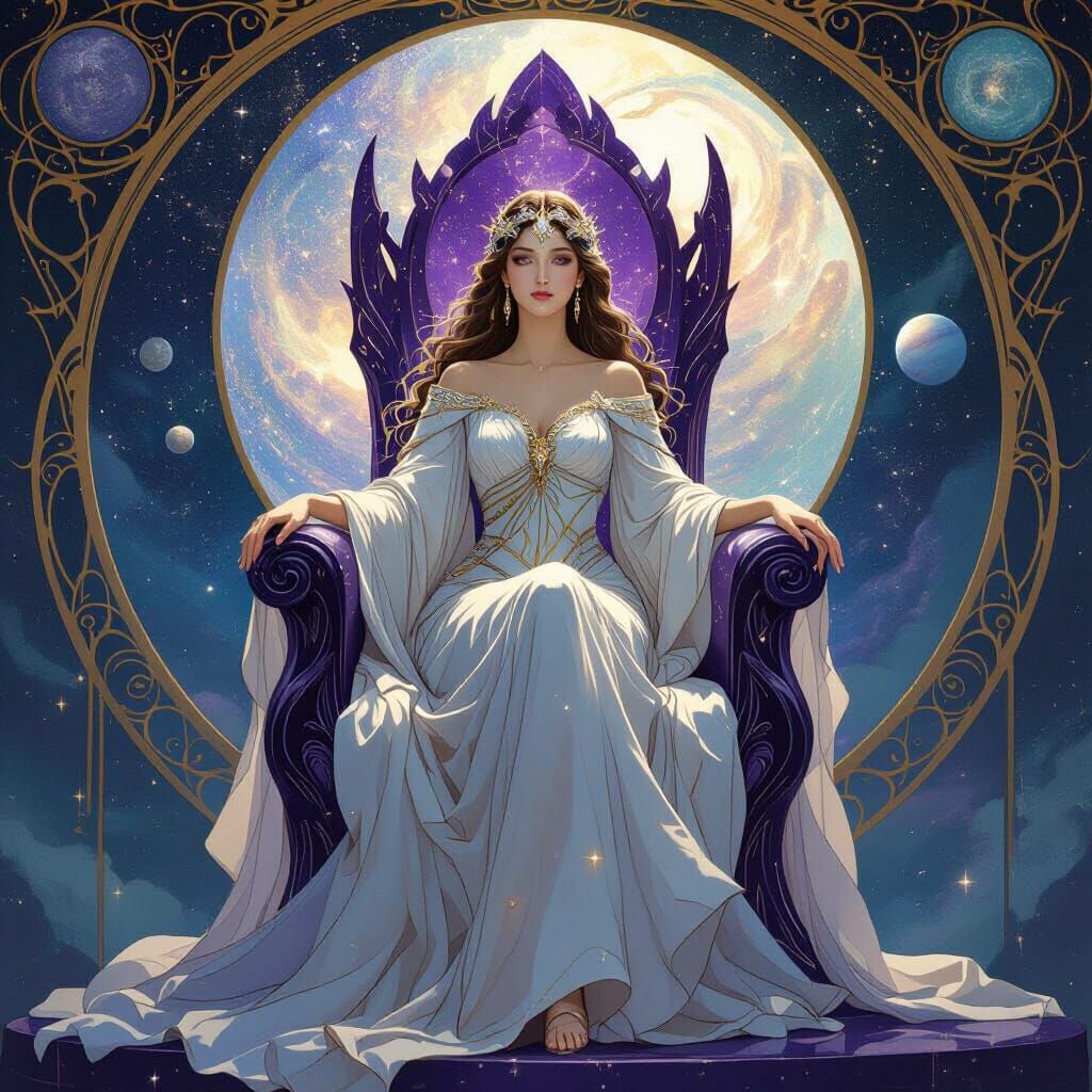Celestial Empress in Art Nouveau Cosmic Fantasy