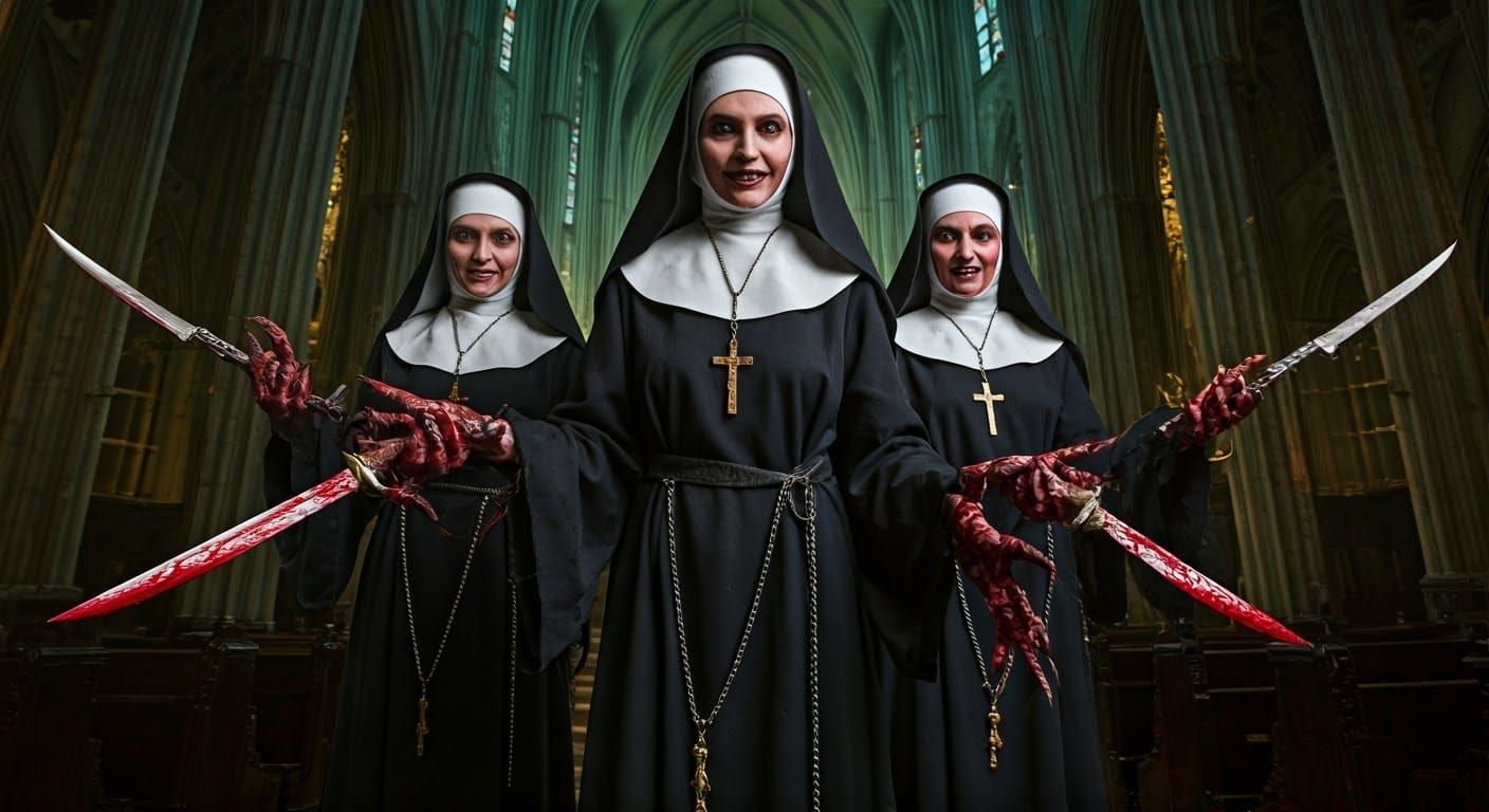 The Nun (horror) - Demon Nuns with claw hands and knives sta...