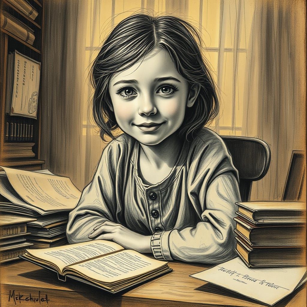 Young Girl Studies in Warm, Golden Light