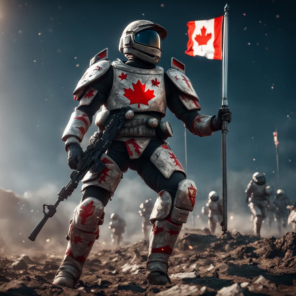 Canadian Space Army in Battlefield Scene: 3D Game Art