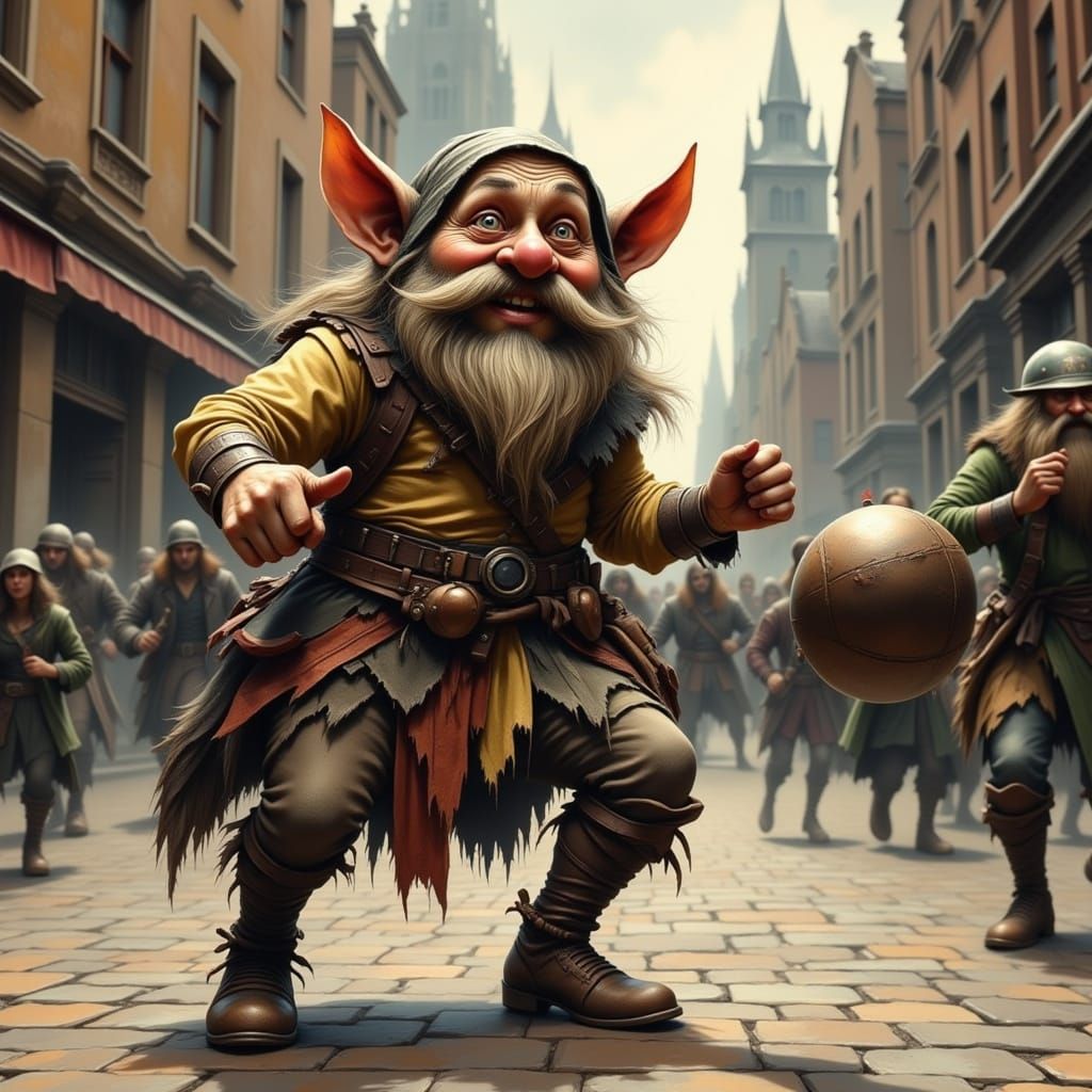 A Dwarf Drummer Performs in a Victorian Dystopian Street