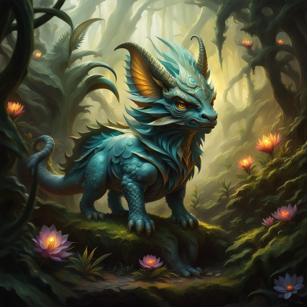 Mythological Creature in Gorgeous Landscape, Digital Art