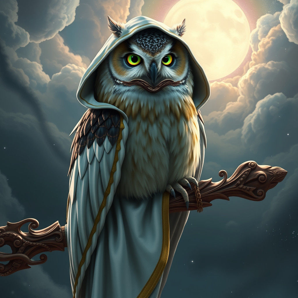 Majestic Owl in White Coat Fantasy Art