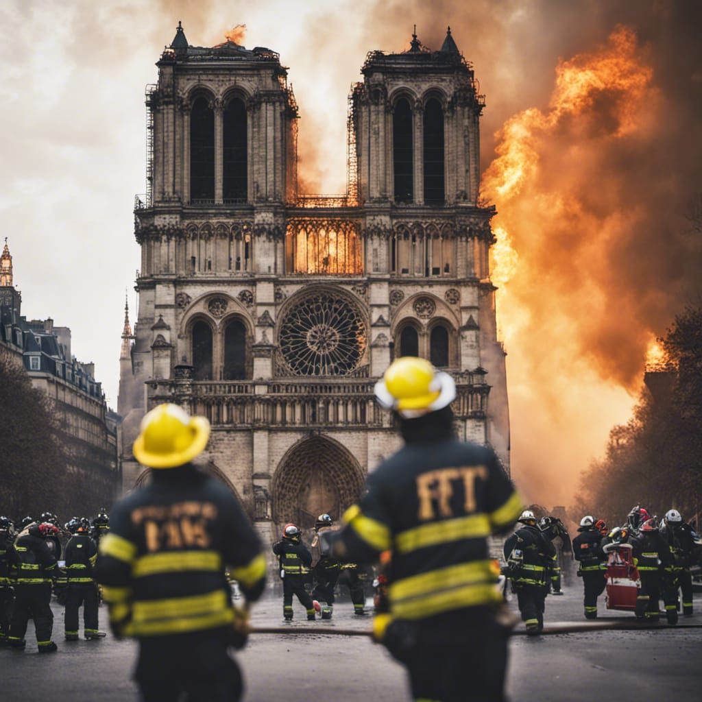 Firefighters at Notre Dame de Paris: Professional Photograph...