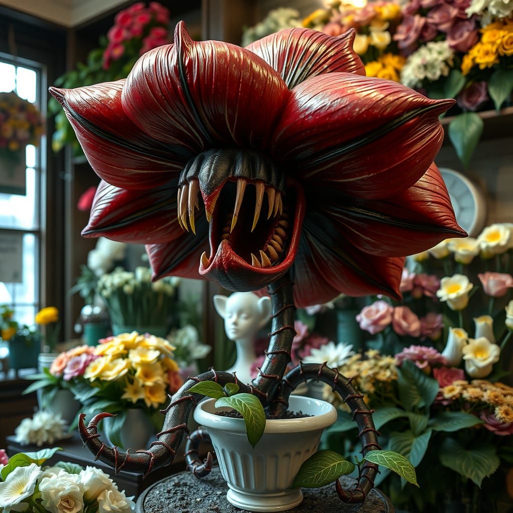 Giant Audrey II in Gothic Biomechanical Style