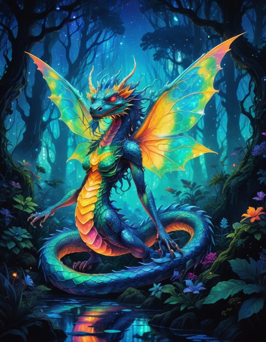 Amphibian Dragon with Crystal Scales in Ethereal Manga Style