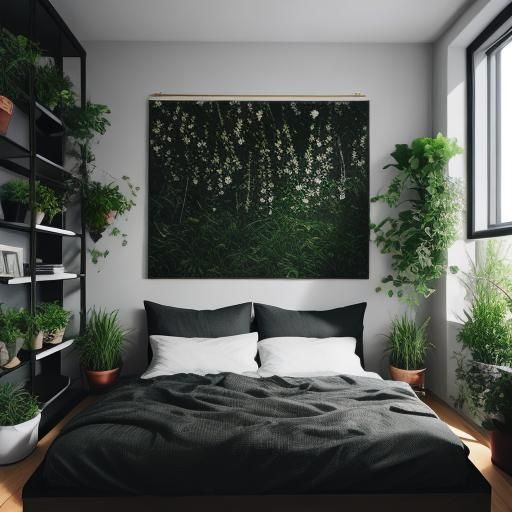 Elegant Black Bedroom with Natural Lighting