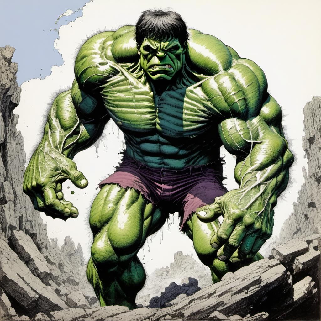 Hulk in Color Ink Drawing Style
