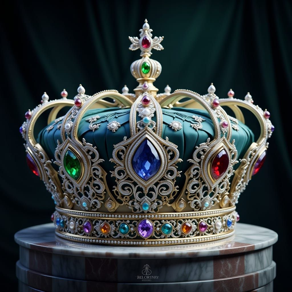 Magnificent Queen's Crown with Jewels in Hyperrealistic Deta...