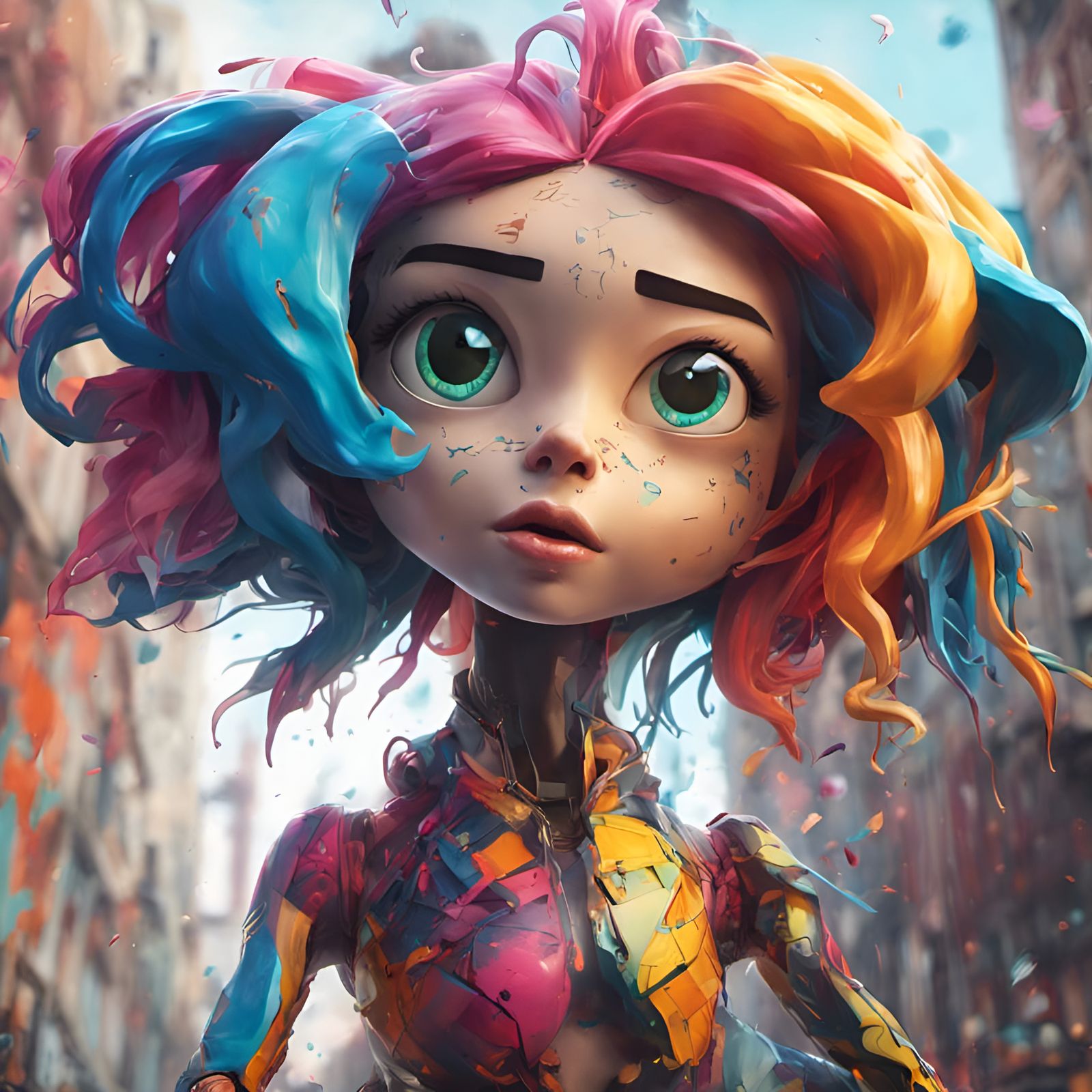 Colorful Porcelain Puppet in Graffiti Style