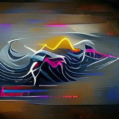 Cyberpunk Mountain Beach Waves in Neon