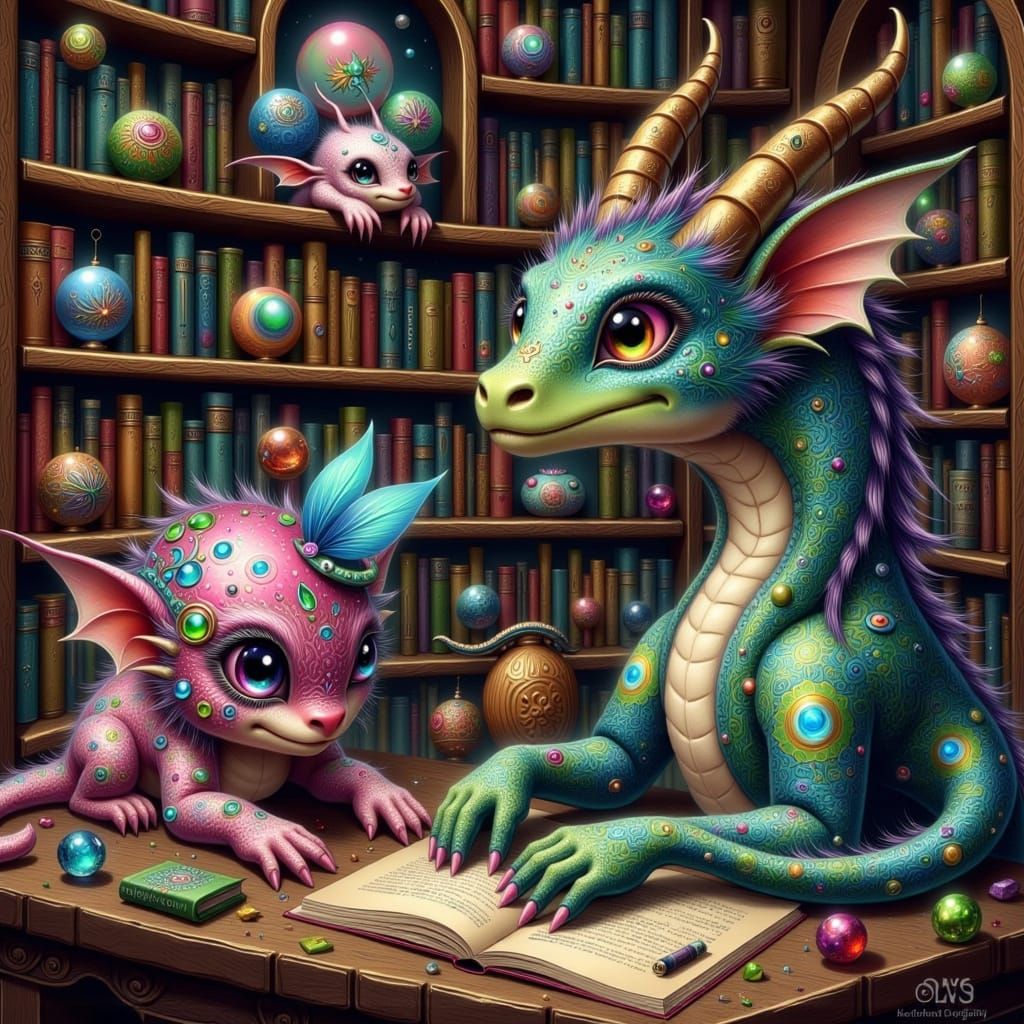 Chubby Dragons Explore Whimsical Library Worlds