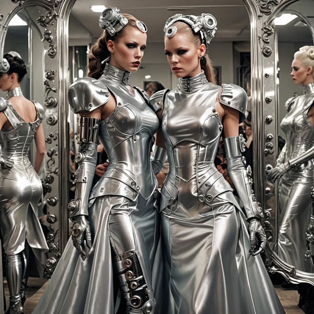 Cyborg in Satin Couture: Futuristic Augmented Fashion
