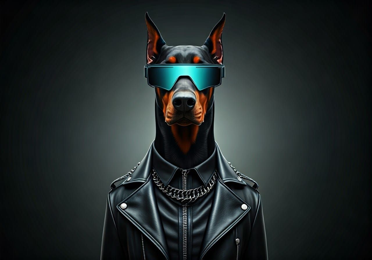 Cyberpunk Doberman in Black Leather Jacket