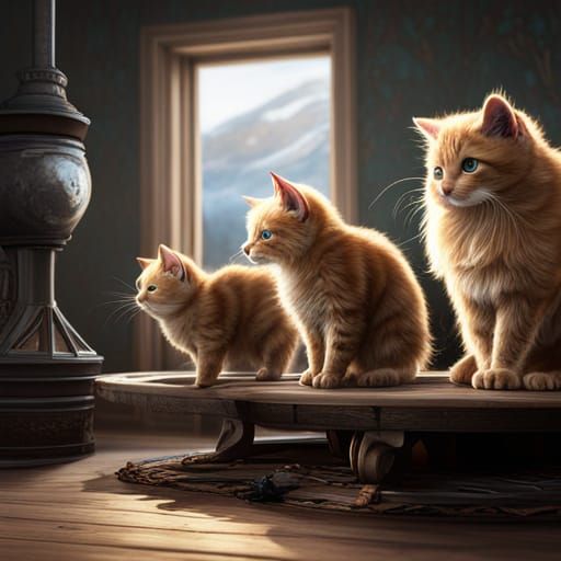 Fantastical Kittens in Detailed Matte Painting