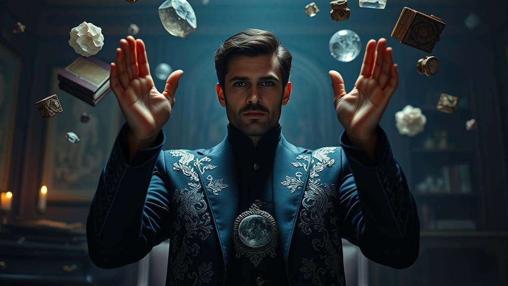 Chiseled Dark-Haired Man Harnesses Telekinetic Powers in Mys...