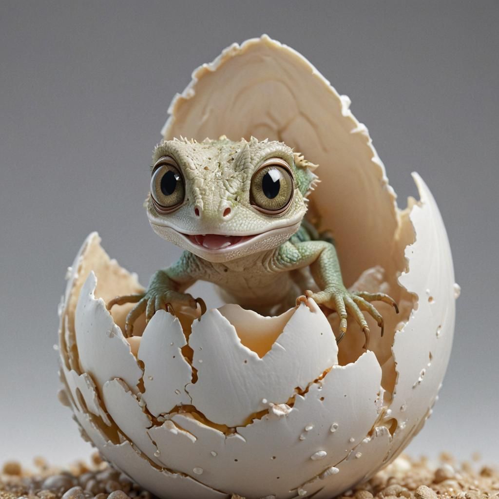 Adorable Chibi Lizard Hatching From Egg