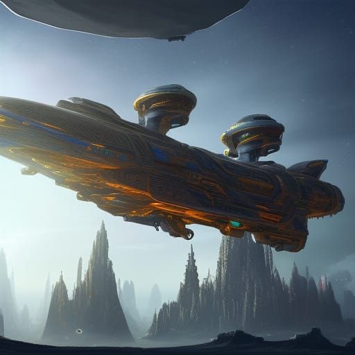 Fantastical Spaceship Matte Painting in Deep Color
