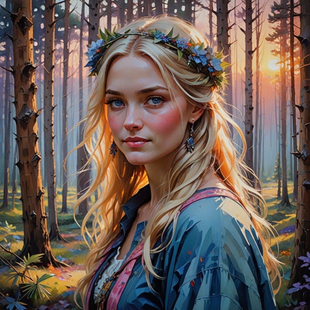 Ethereal Norse Goddess Walking Through Pine Woods at Sunset ...