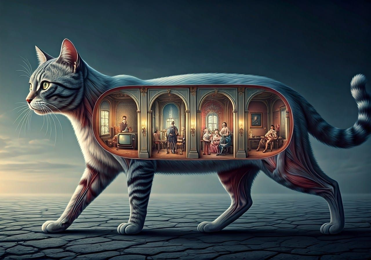 Surreal Anatomical Cat in Louis XIV Style