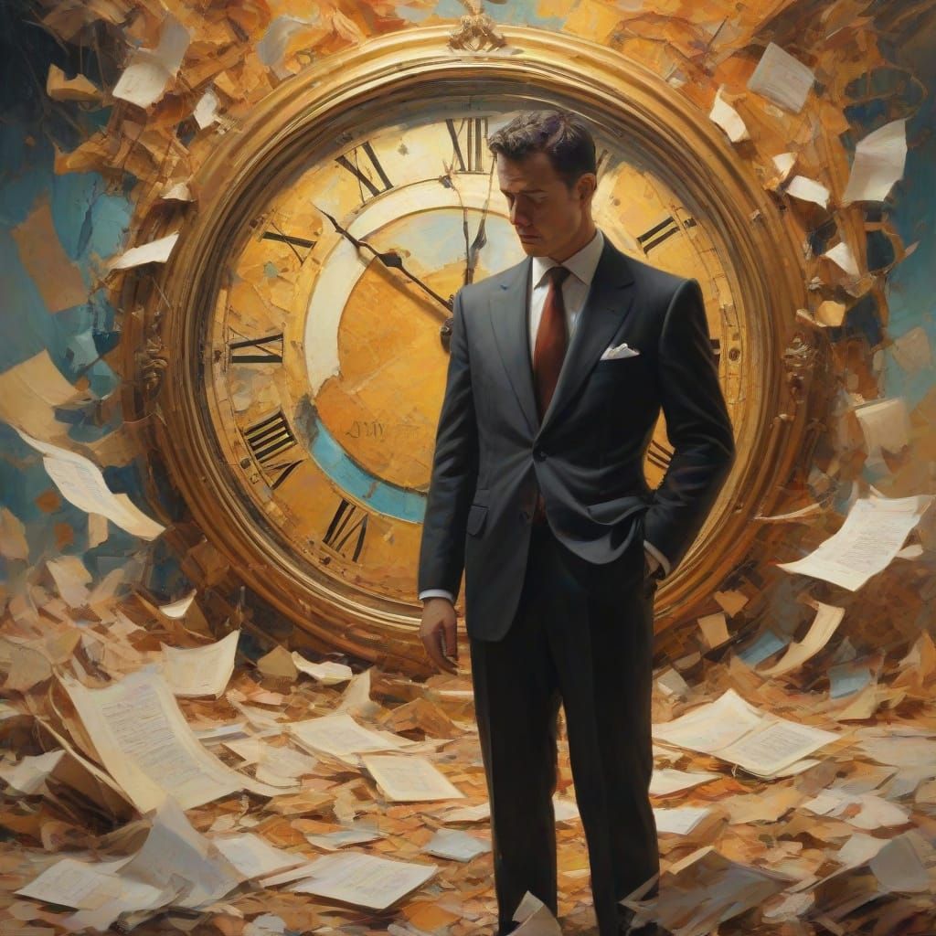 A Gentleman Amidst a Whirlwind of Documents in Surrealist Oi...