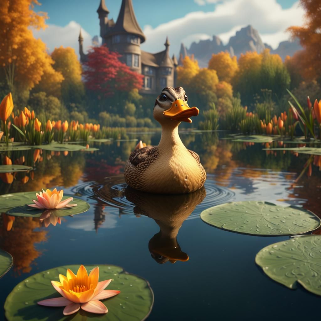 Autumn Duck and Frog: Detailed Matte Painting