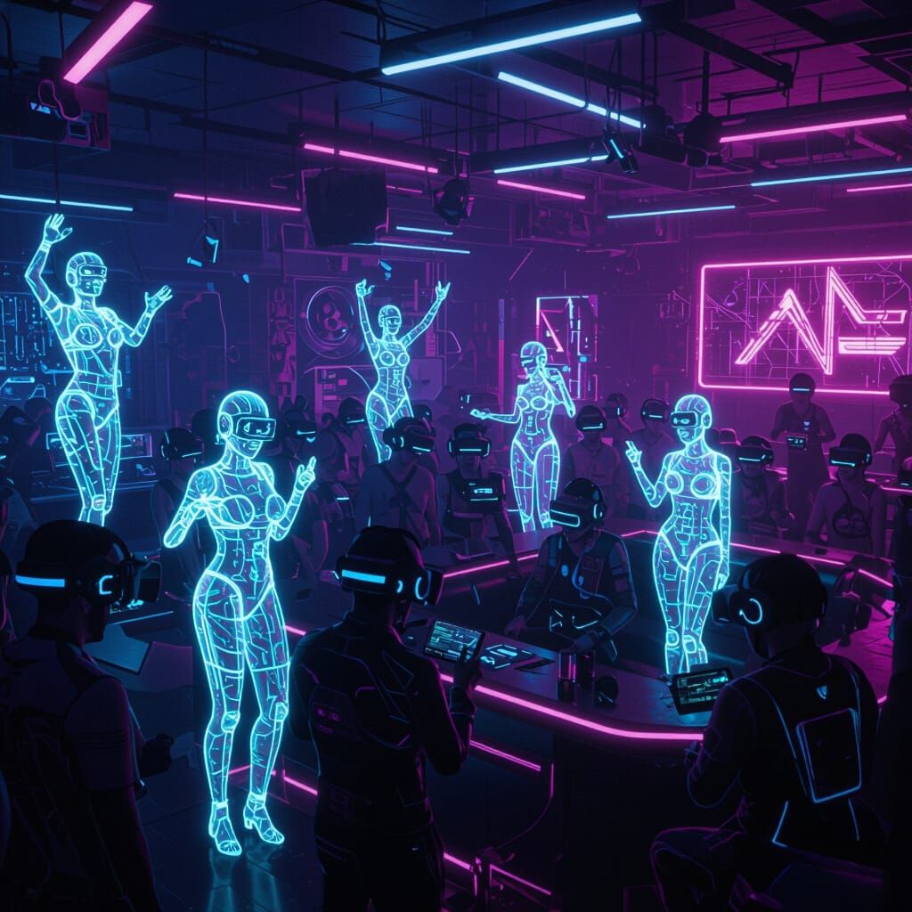 Virtual Reality Nightclub with Holographic Dancers in Cyberp...