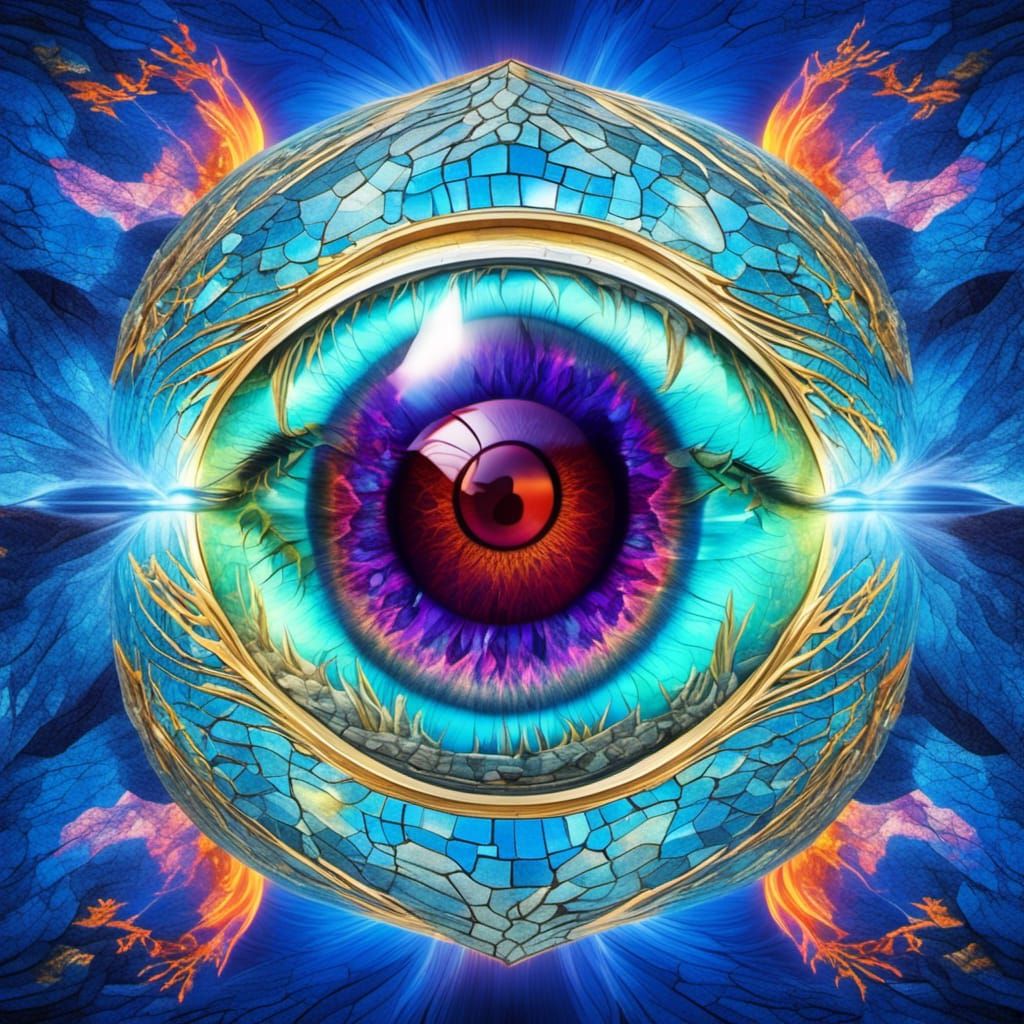 Hyperrealistic Dragon Eye in Cosmic Mixed Media