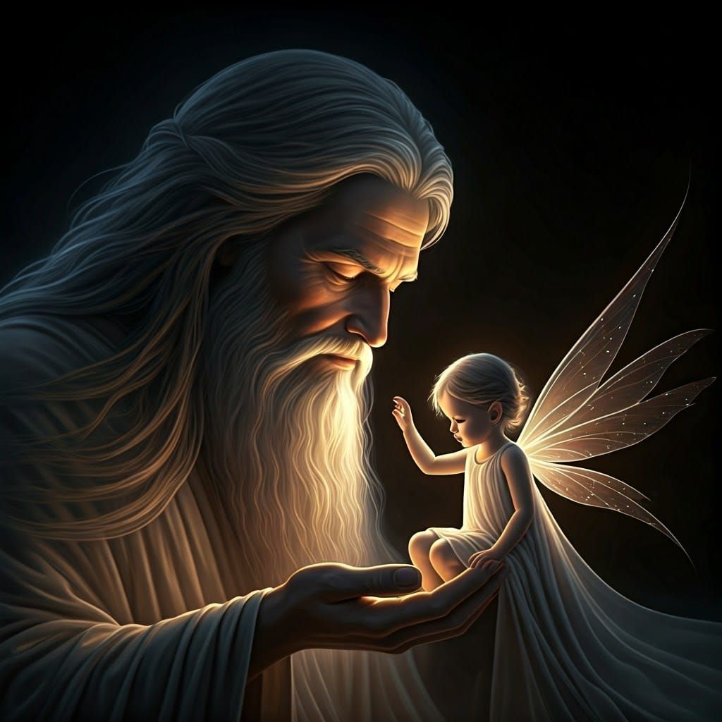 Ethereal Deity and Child in Mystical Dark Art