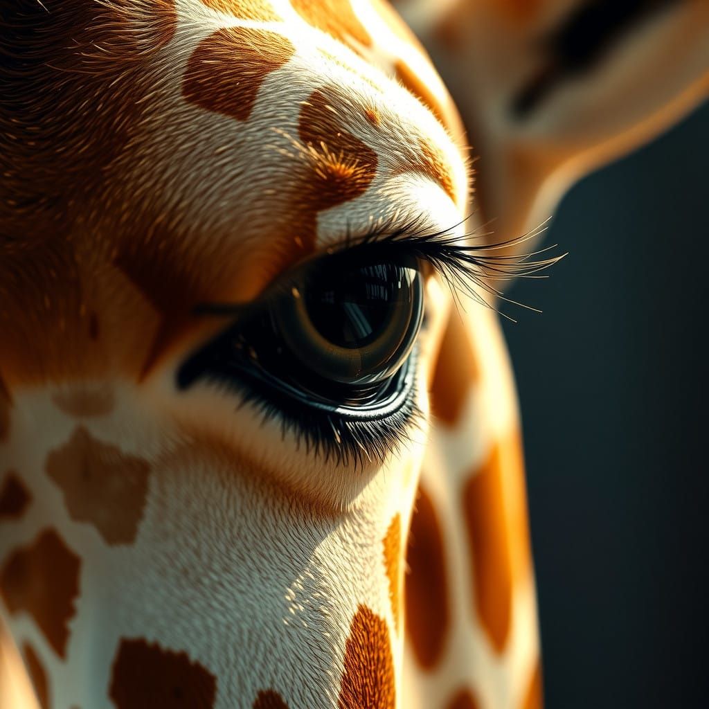 Giraffe's Eye in Dreamlike, Cinematic Lighting