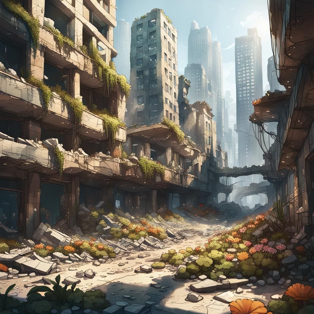 City Ruins Reclaimed: Nature's Vibrant Overgrowth