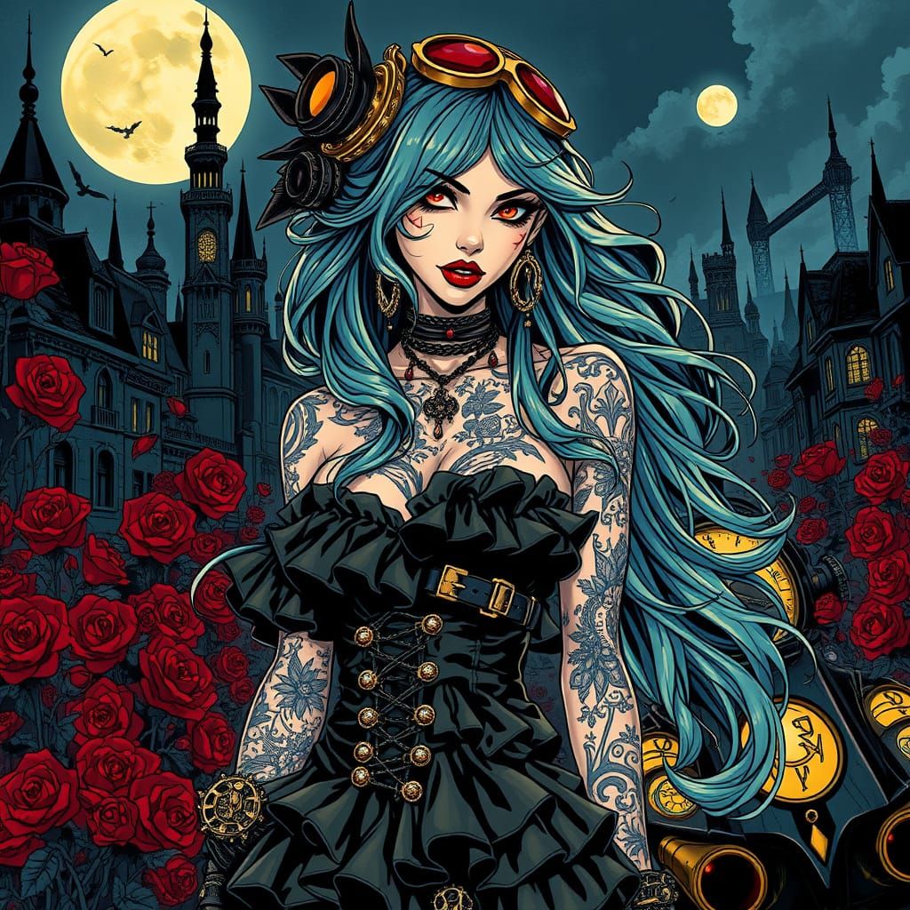Steampunk Goddess Amidst Dark Fantasy